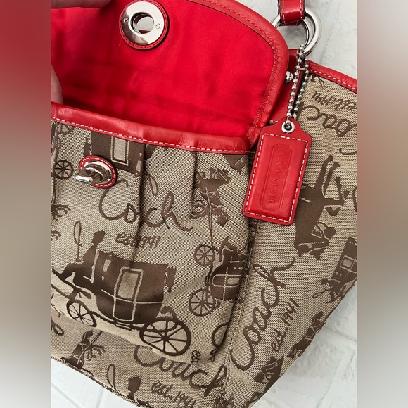 COACH Large Horse & Carriage Red Shoulder Handbag EUC ⚡️ - Picture 5 of 14